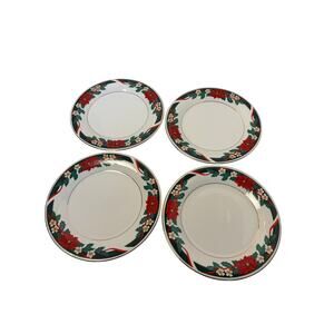 VTG Tienshan Deck the Halls China. set of 4 salad plates - 7.5 inch, Christmas